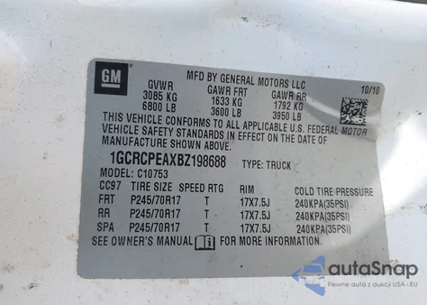 2011 Chevrolet Silverado 1500 Work Truck from USA, damaged, VIN 1GCRCPEAXBZ198688